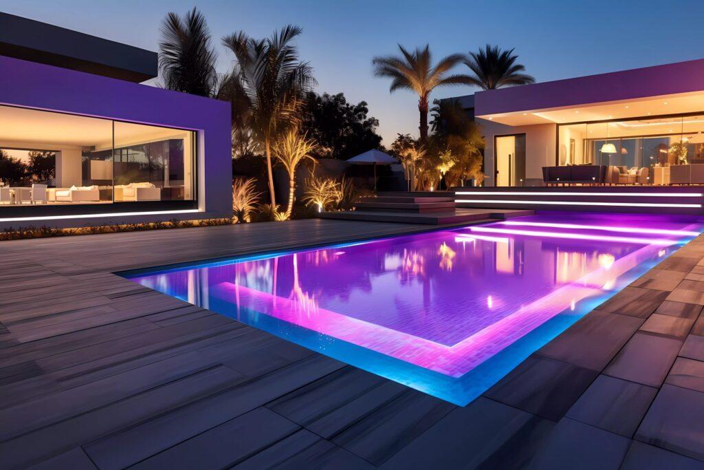 Pool mit violetten Lichtern