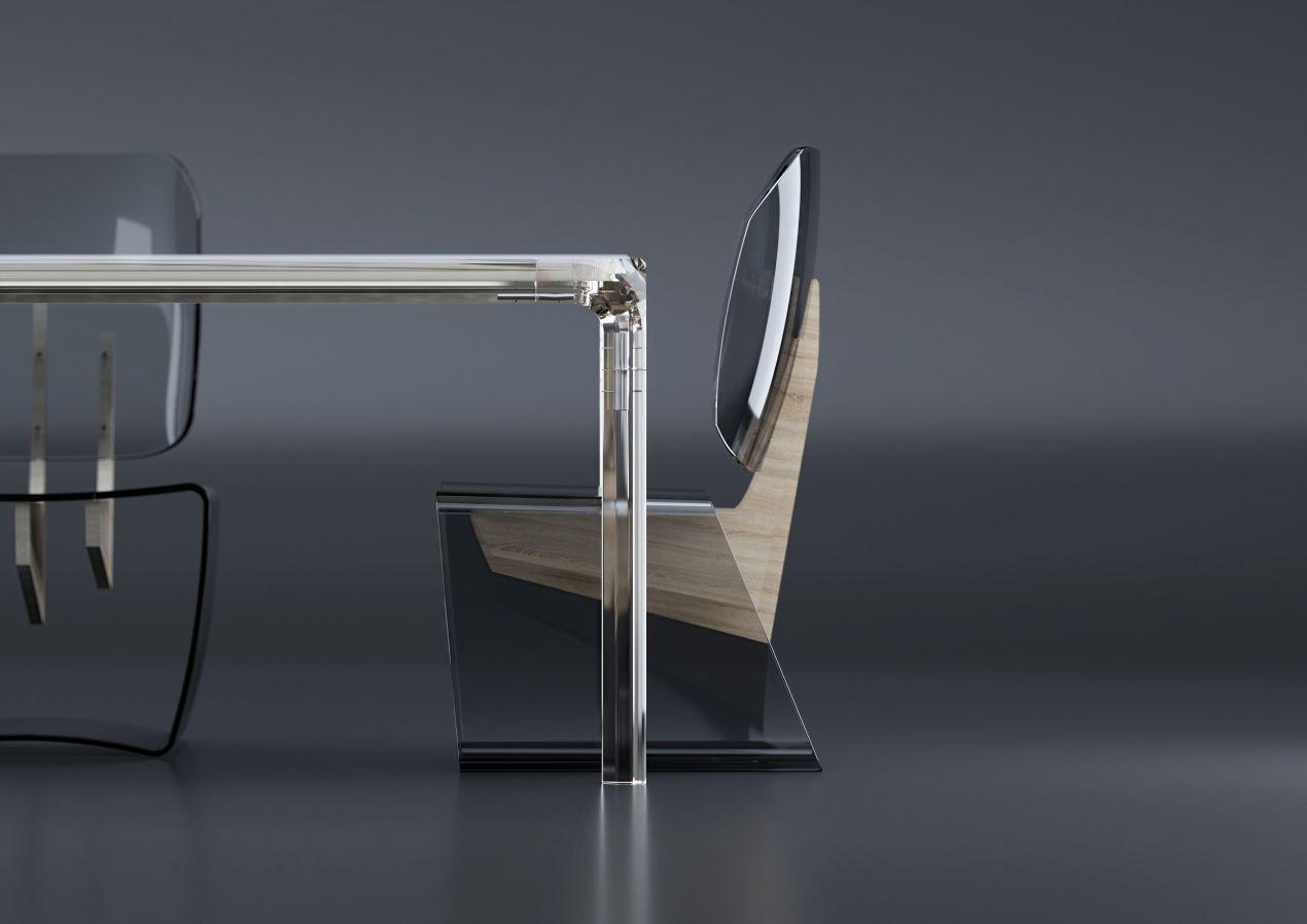 Designstuhl und Tisch aus transparentem Acrylglas – modernes Interiordesign trifft Funktionalitaet, Ideen und Platten im Acrylglas Shop entdecken.