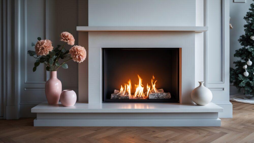 Moderner Kamin mit Flamme und Dekoration | Heizölpreise in Sachsen