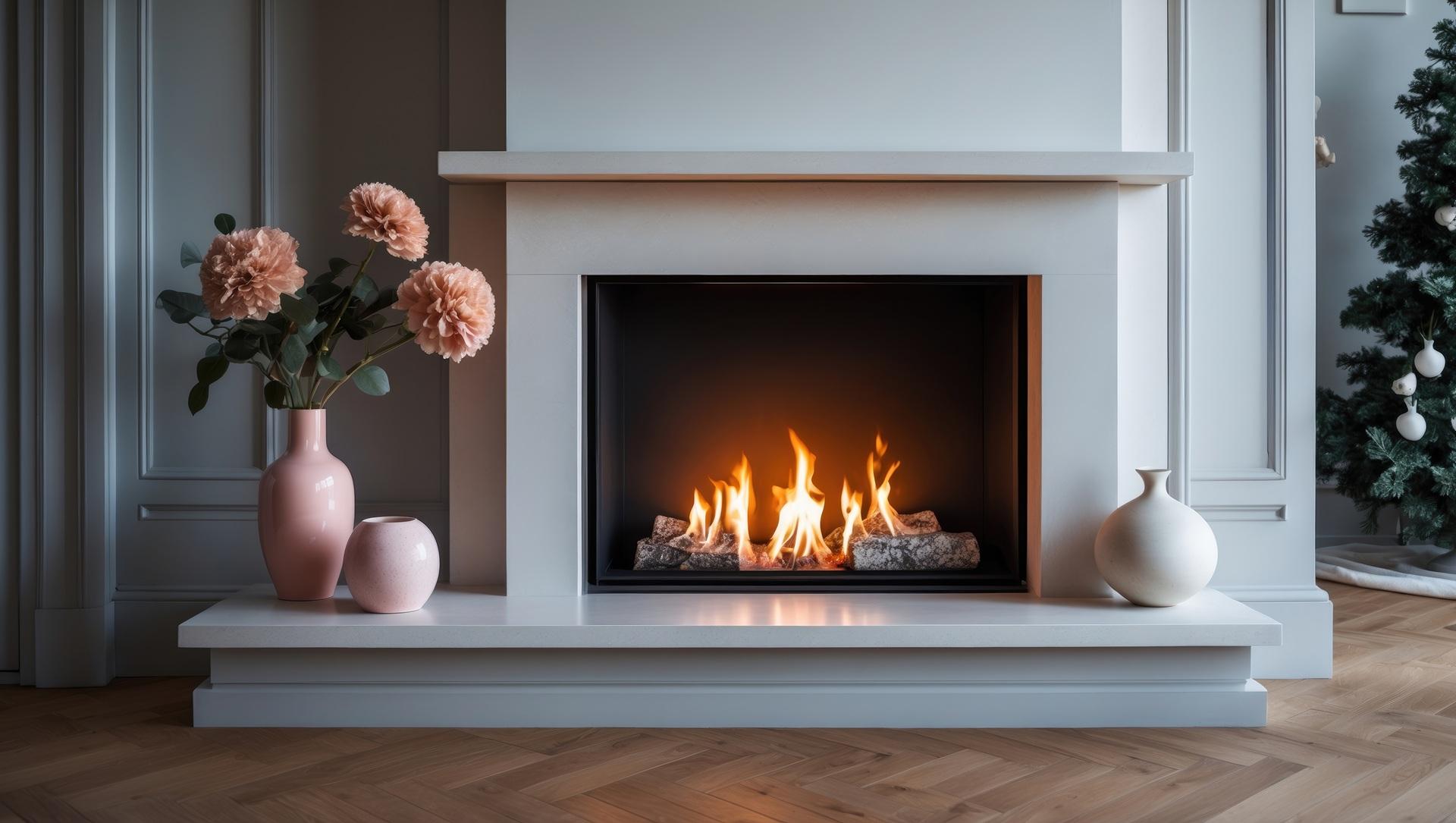 Moderner Kamin mit Flamme und Dekoration | Heizölpreise in Sachsen